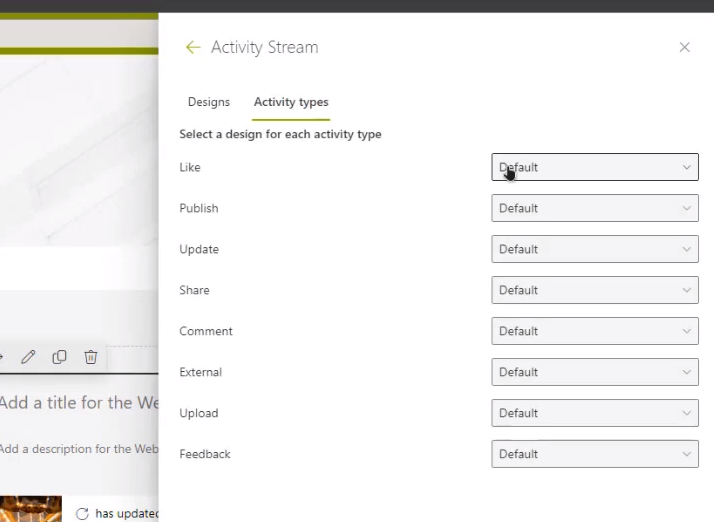 Activity Stream Cards Configuration