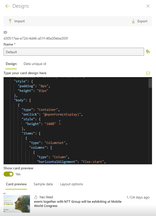 Activity Stream Cards JSON