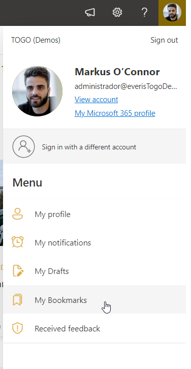Bookmarks user profile