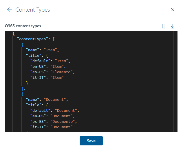 Content types configuration