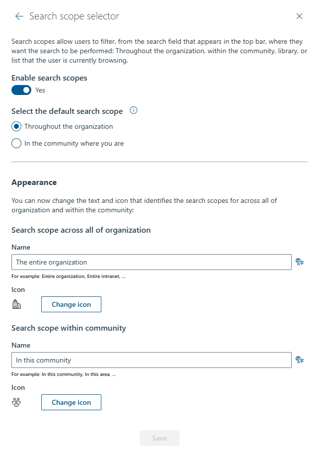 Search scope selector